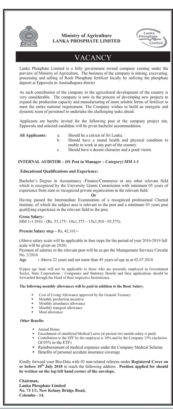 Internal Auditor - Lanka Phosphate Ltd